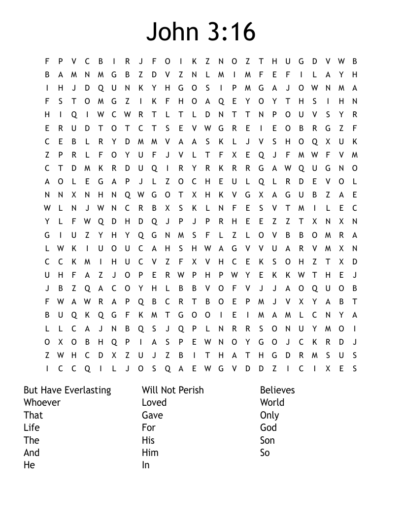 John 3:16 Word Search