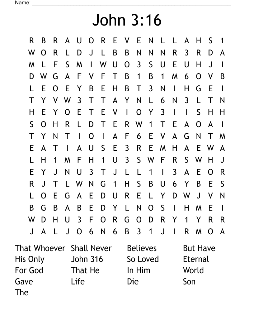 John 3:16 Word Search