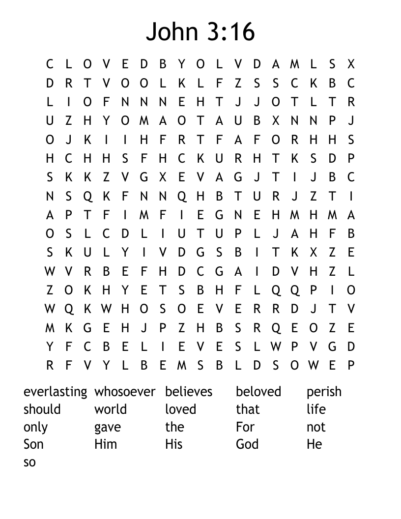 John 3:16 Word Search