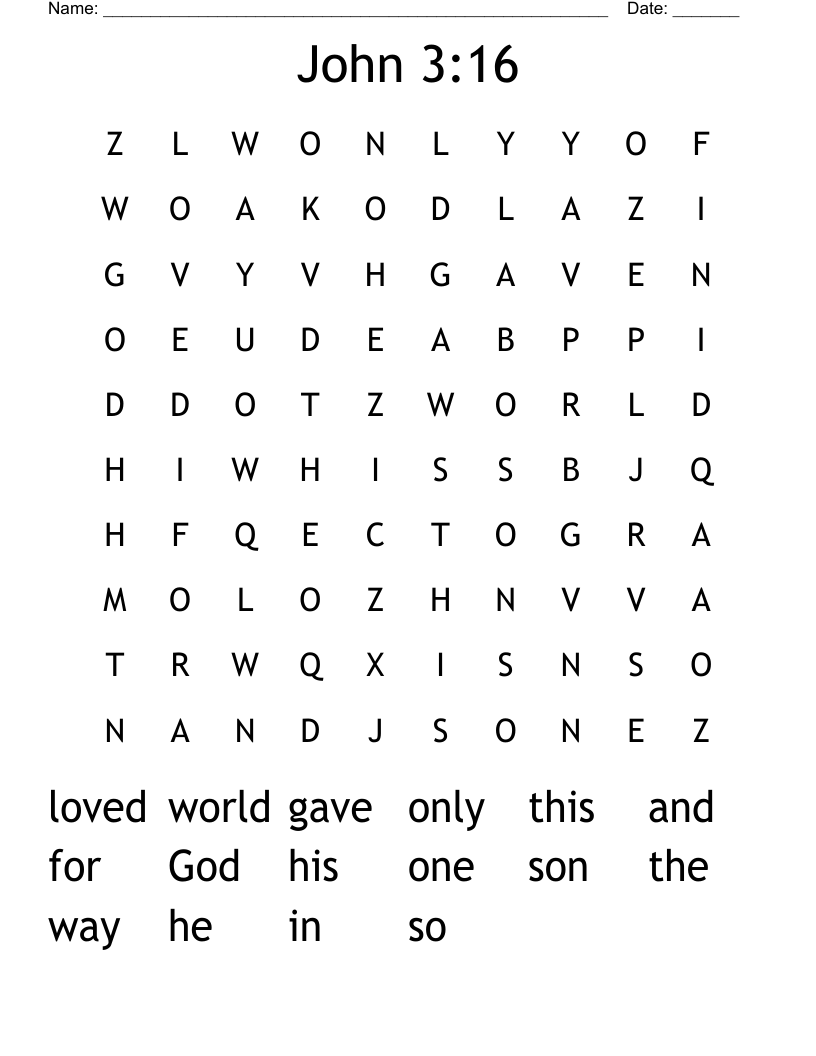 John 3:16 Word Search