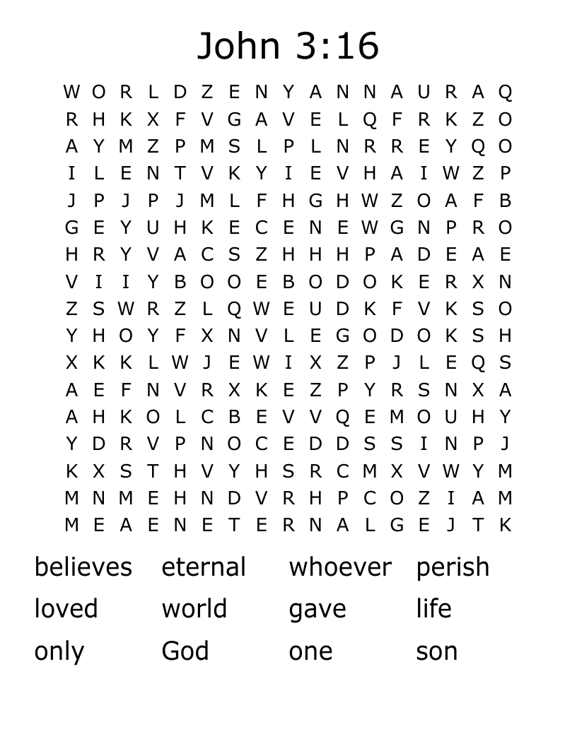 John 3:16 Word Search