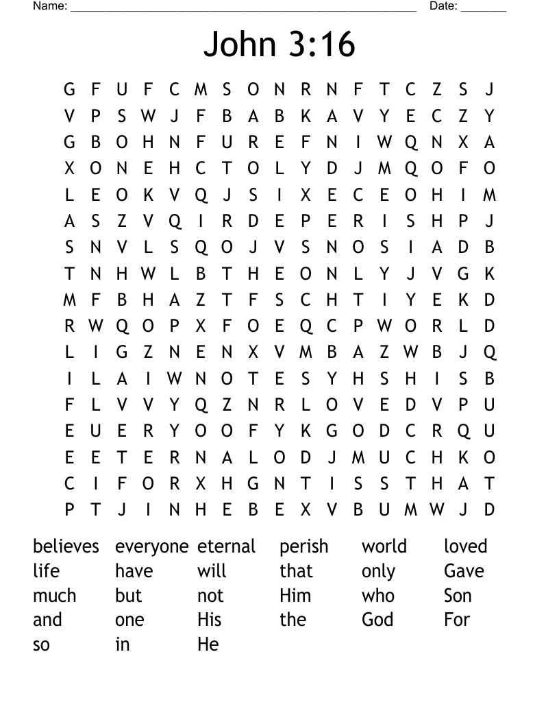 John 3:16 Word Search