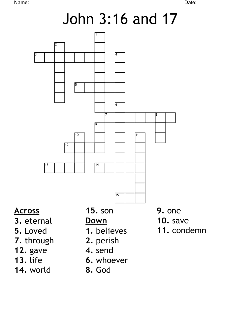 John 3:16 and 17 Crossword