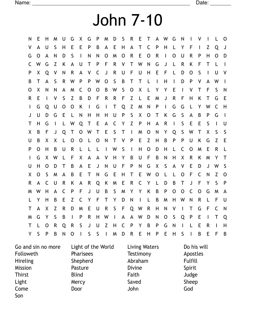 John 7-10 Word Search