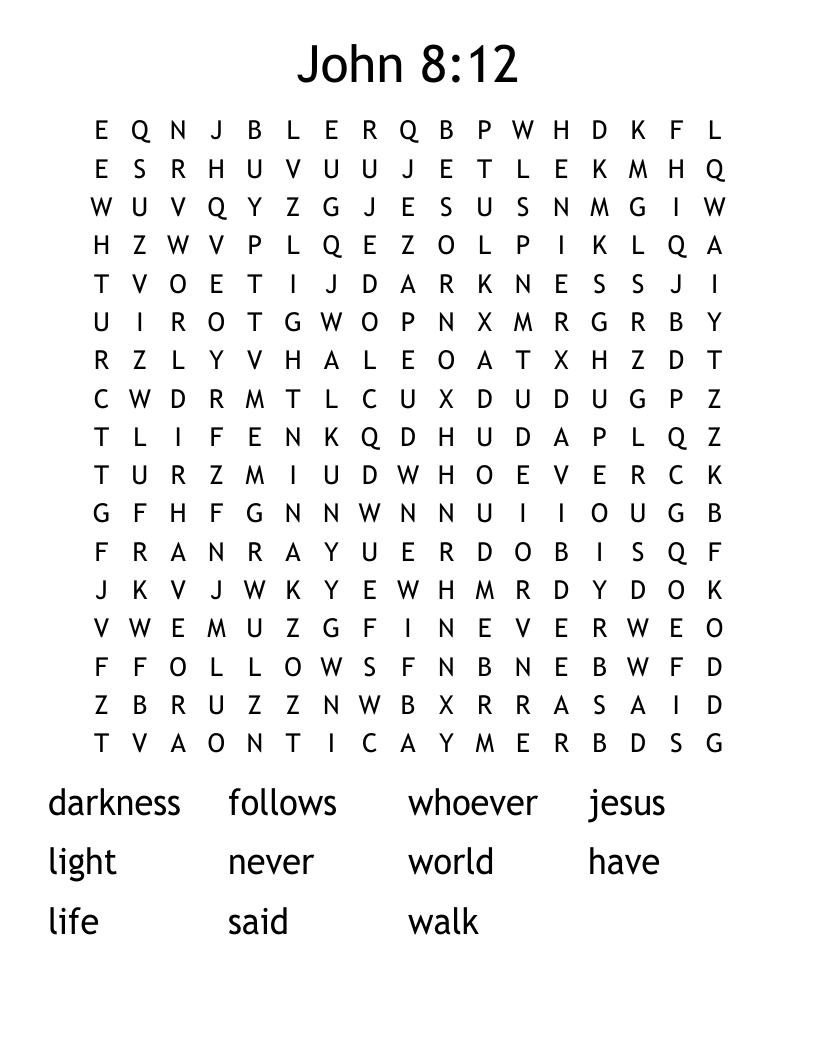 John 8:12 Word Search