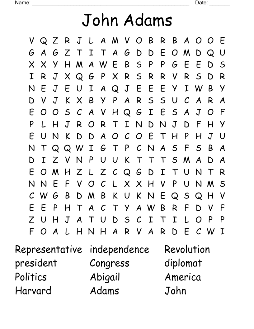 John Adams Word Search