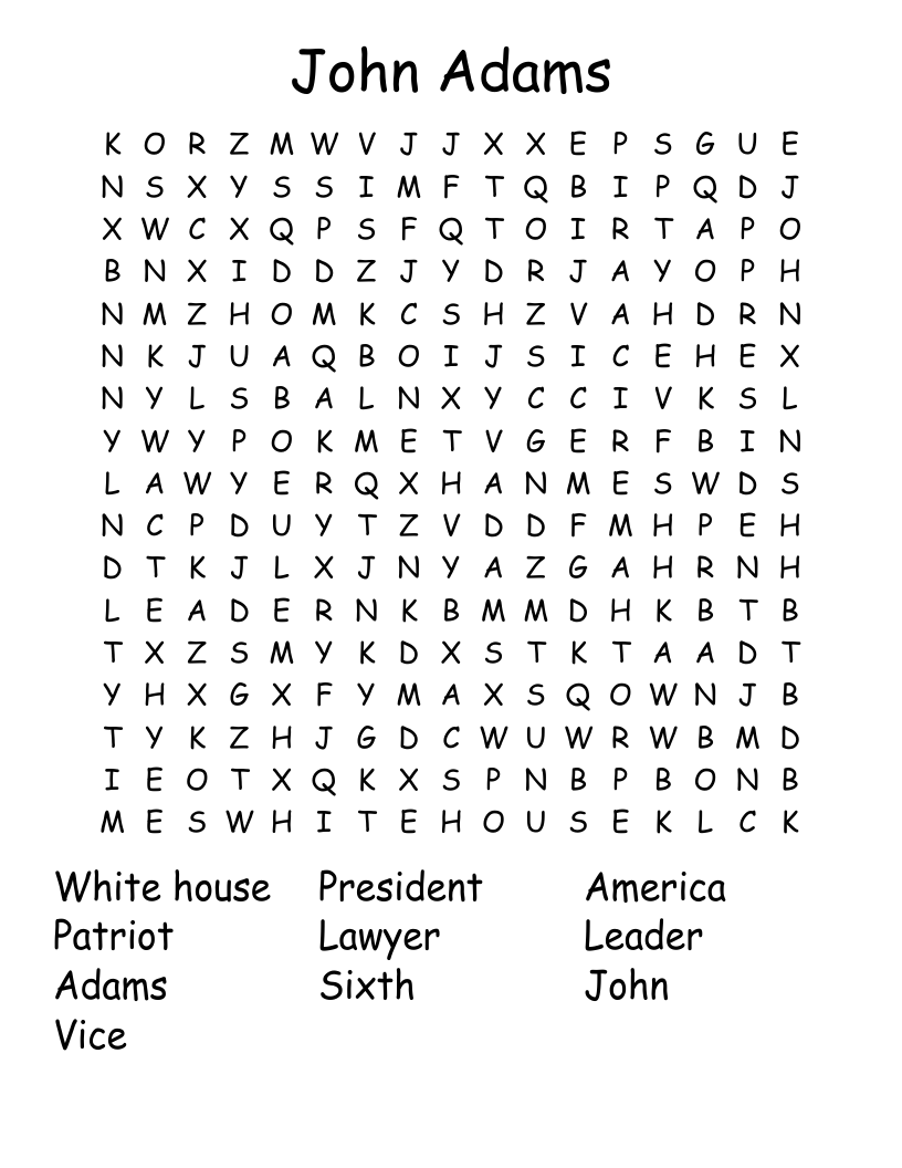John Adams Word Search