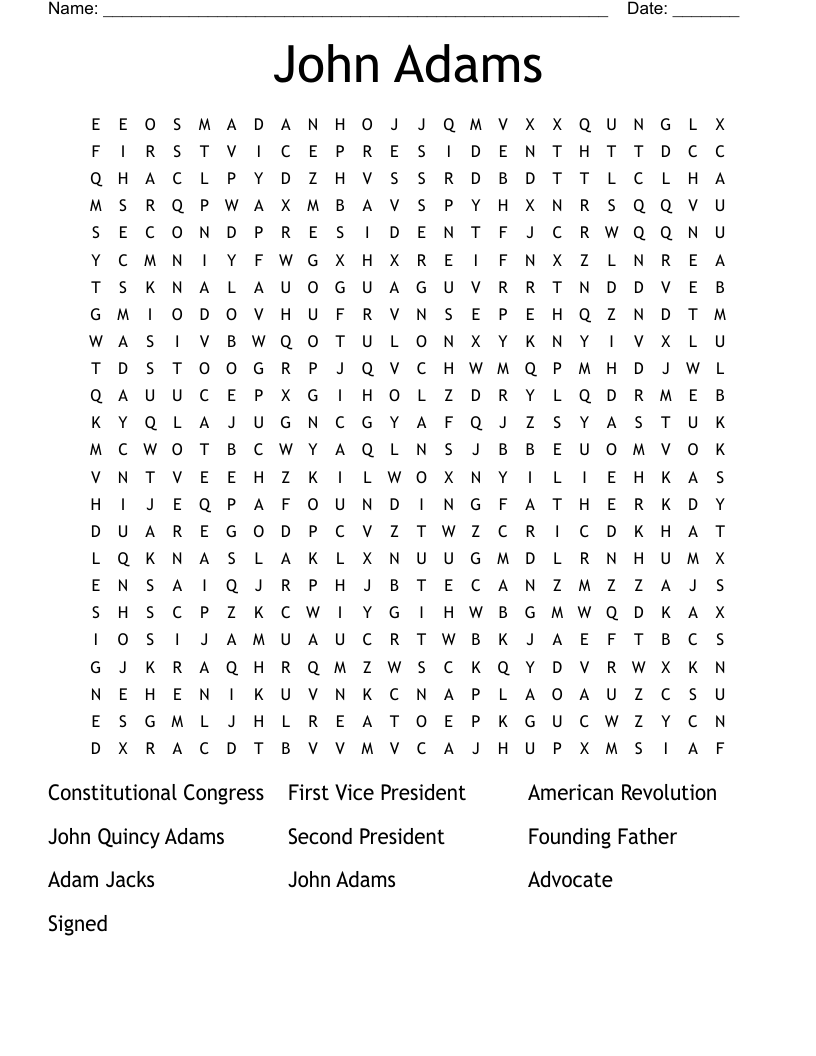 John Adams Word Search