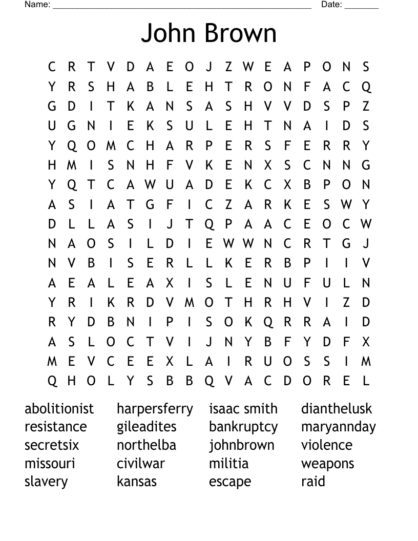 John Brown Word Search