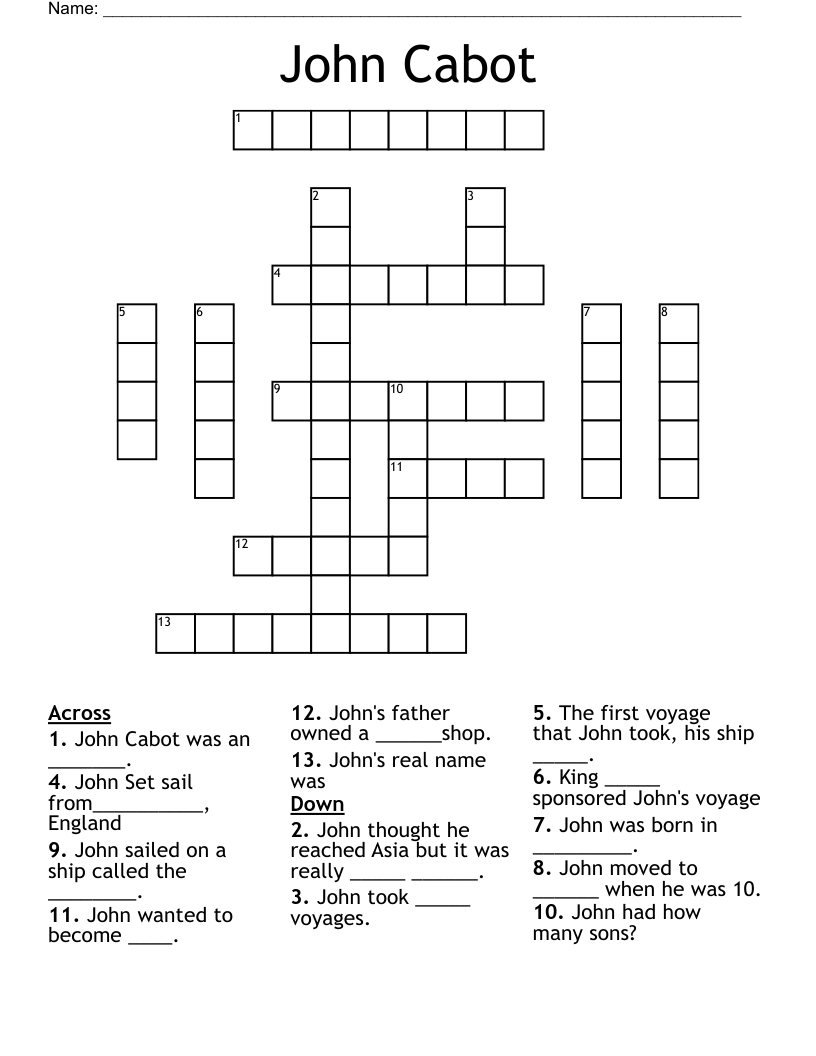 John Cabot Crossword