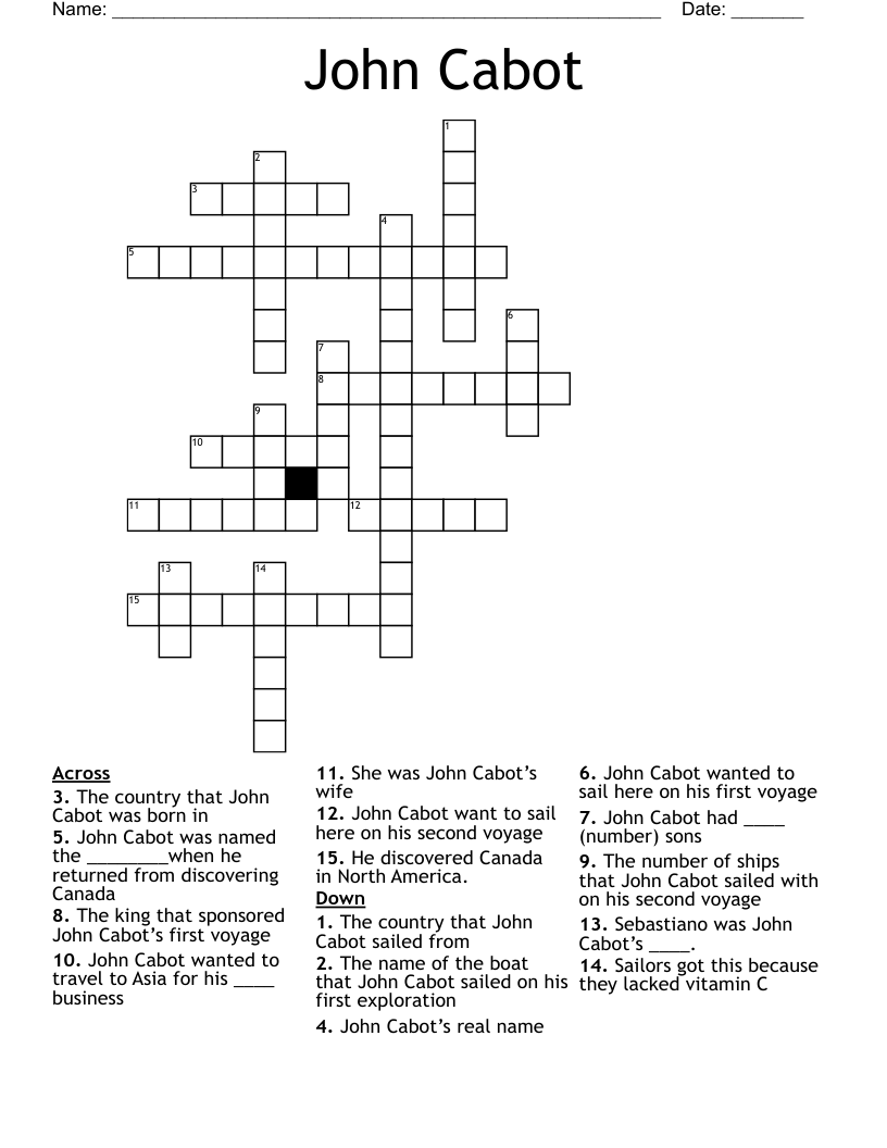 John Cabot Crossword