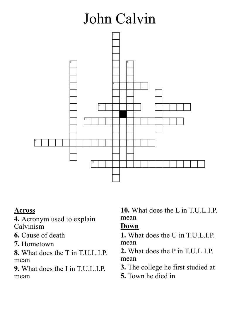 John Calvin Crossword