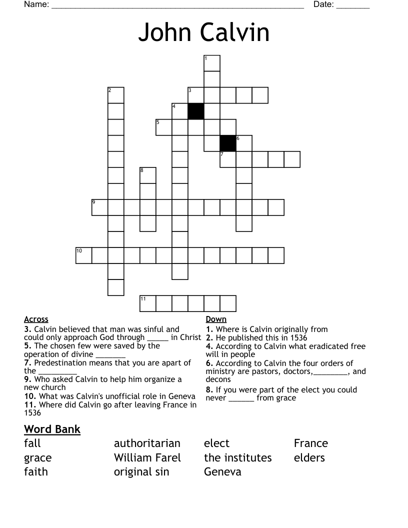John Calvin Crossword