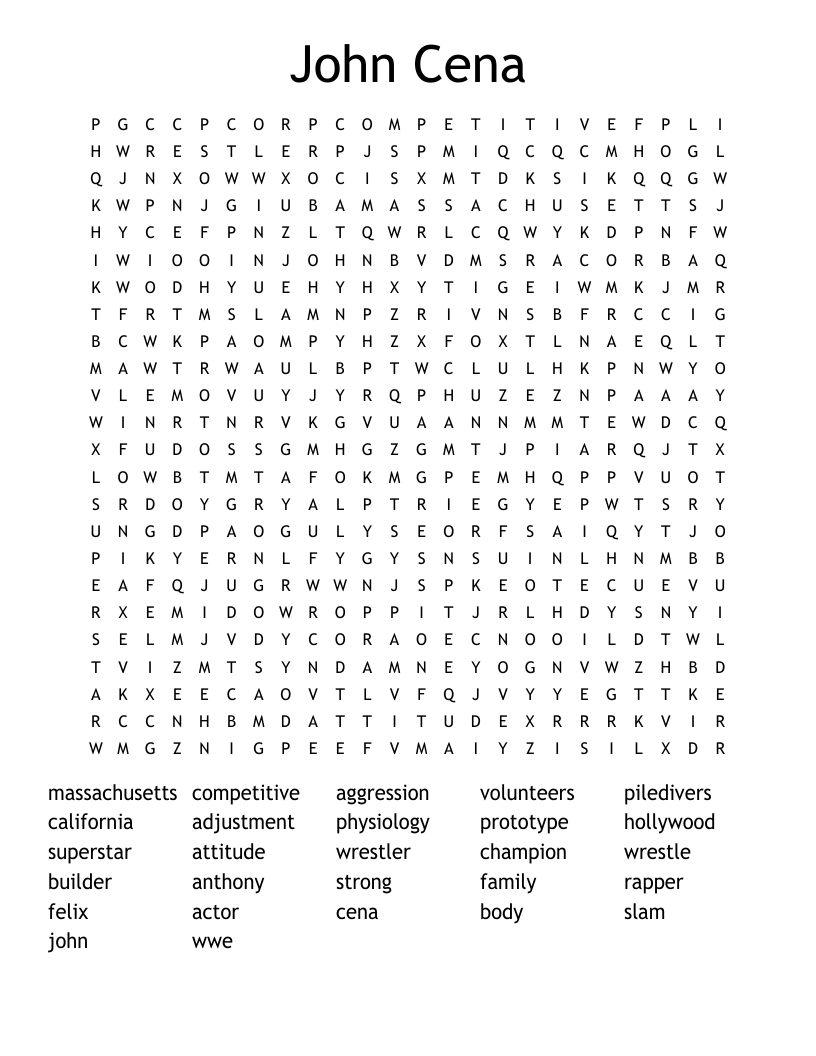 John Cena Word Search