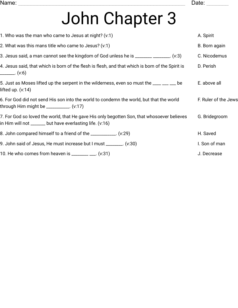 John Chapter 3 Worksheet