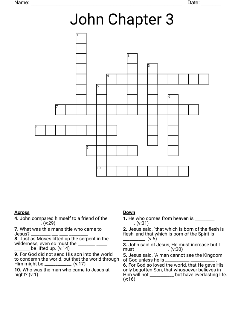 John Chapter 3 Crossword