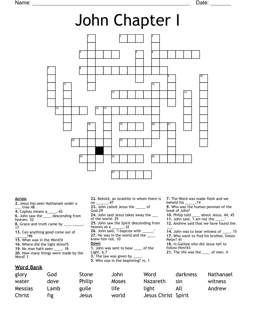 John Chapter I Crossword