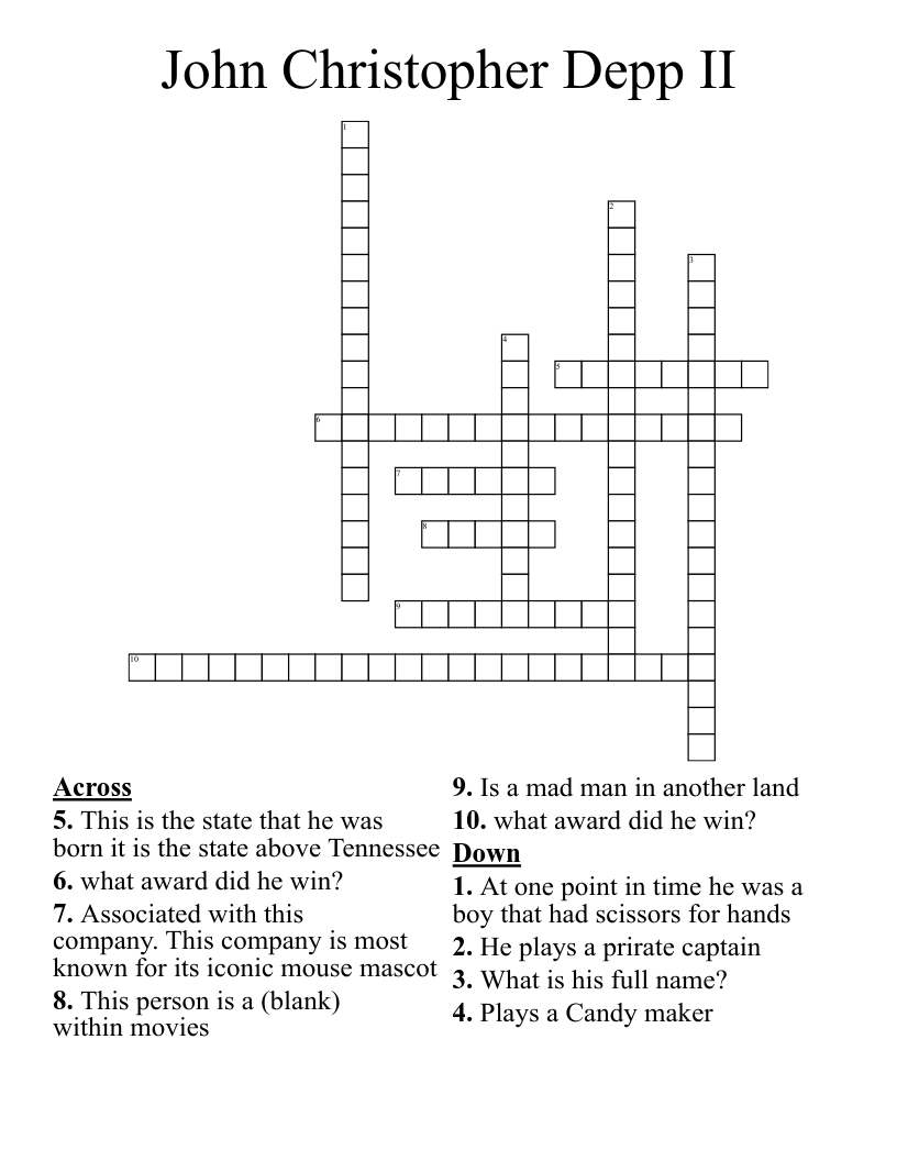 John Christopher Depp II Crossword