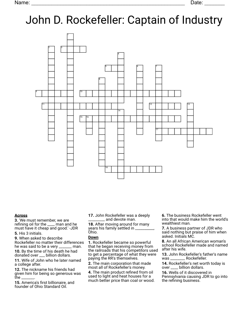 John D. Rockefeller: Captain of Industry Crossword