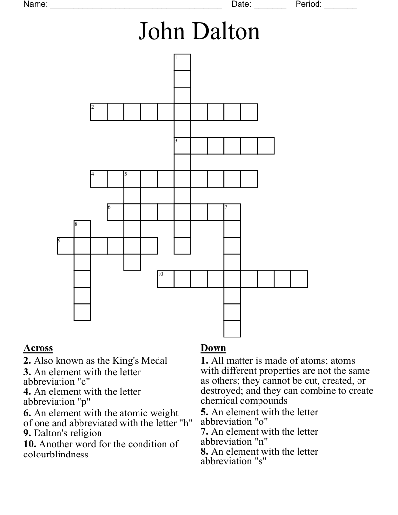 John Dalton Crossword