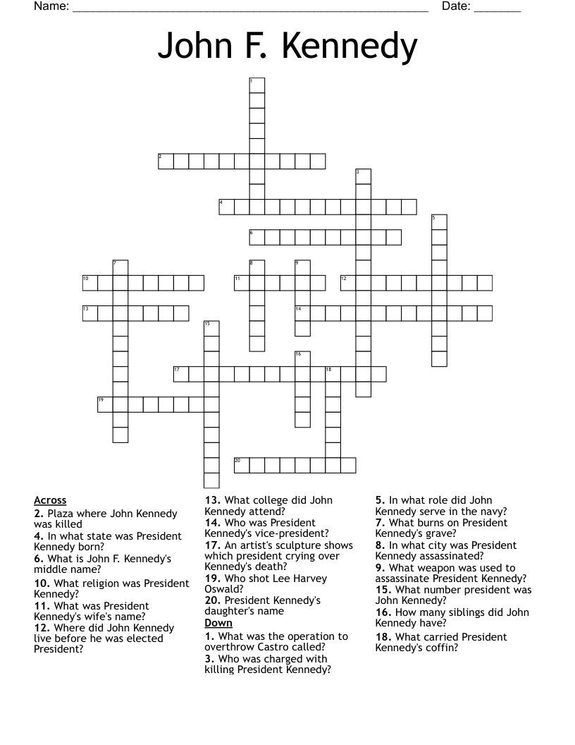 John F. Kennedy Crossword