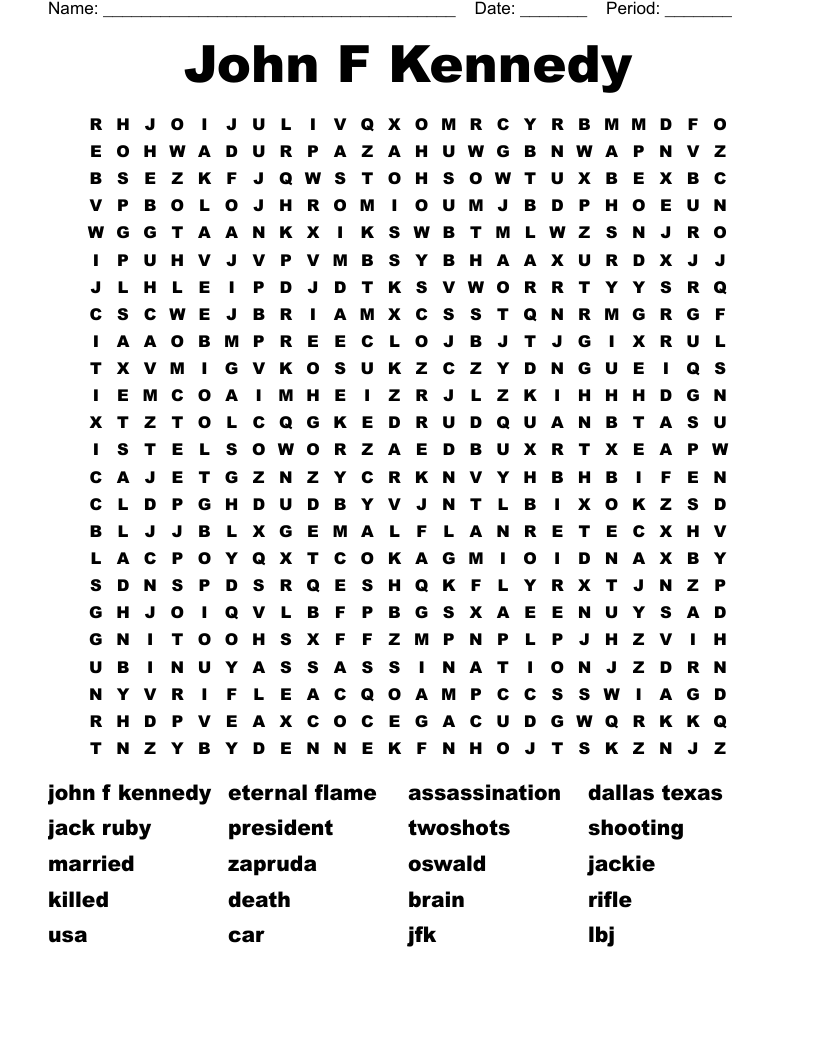John F Kennedy Word Search