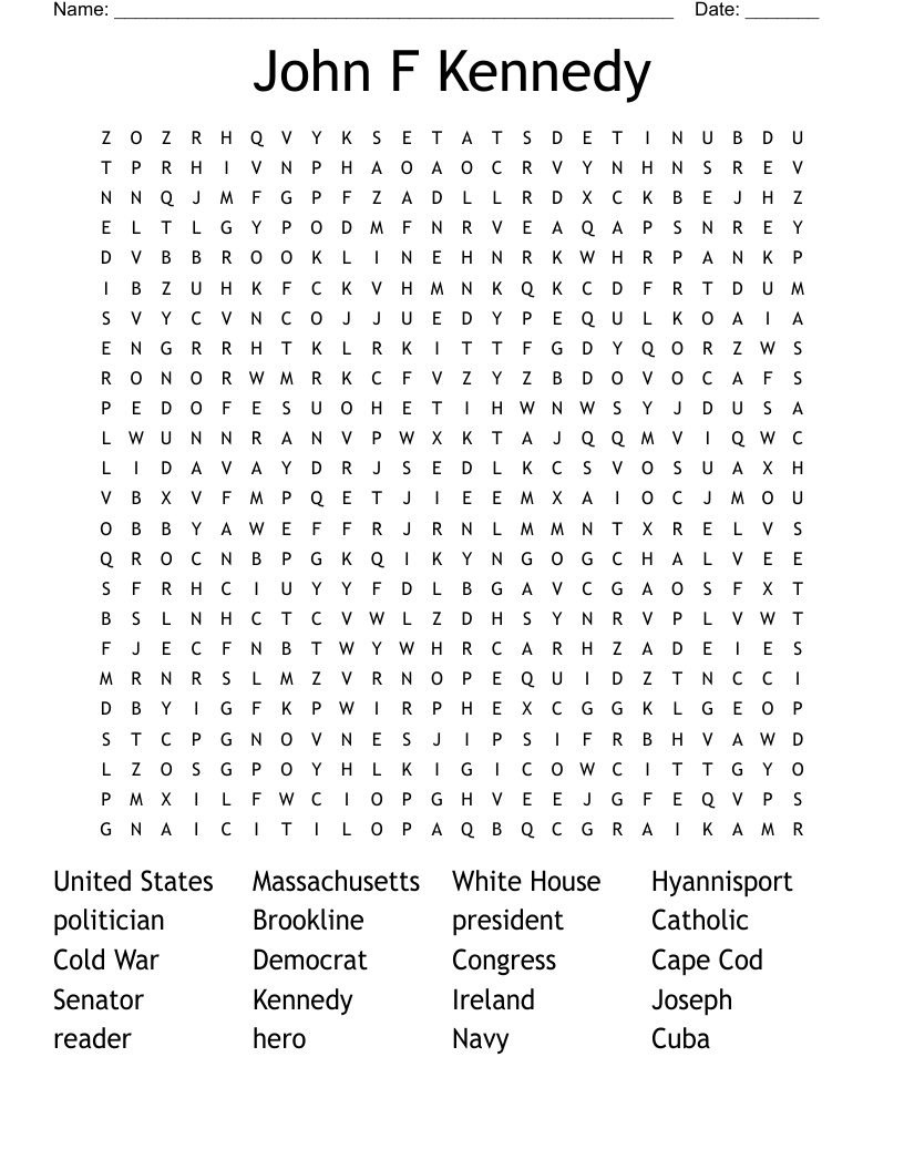 John F Kennedy Word Search