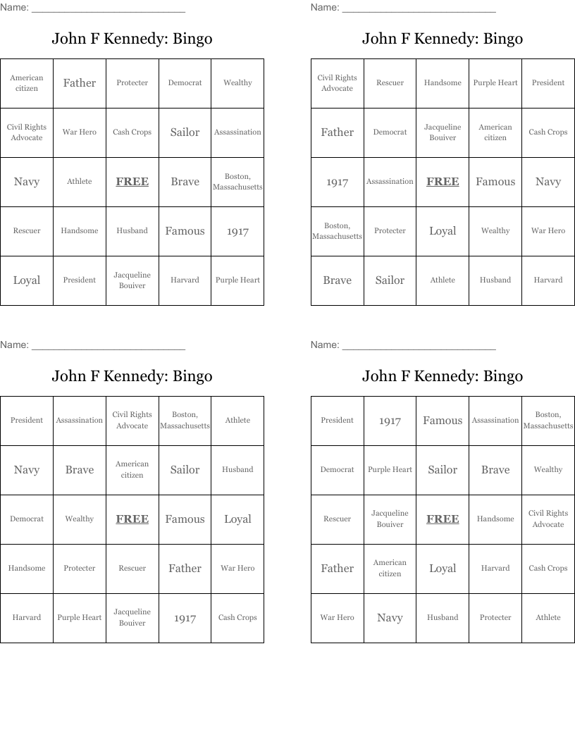 John F Kennedy: Bingo