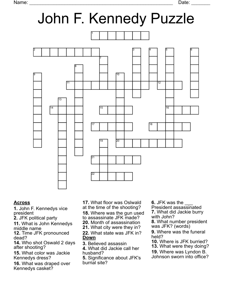 John F. Kennedy Puzzle Crossword