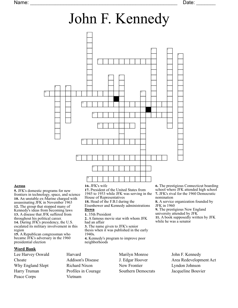 John F. Kennedy  Crossword