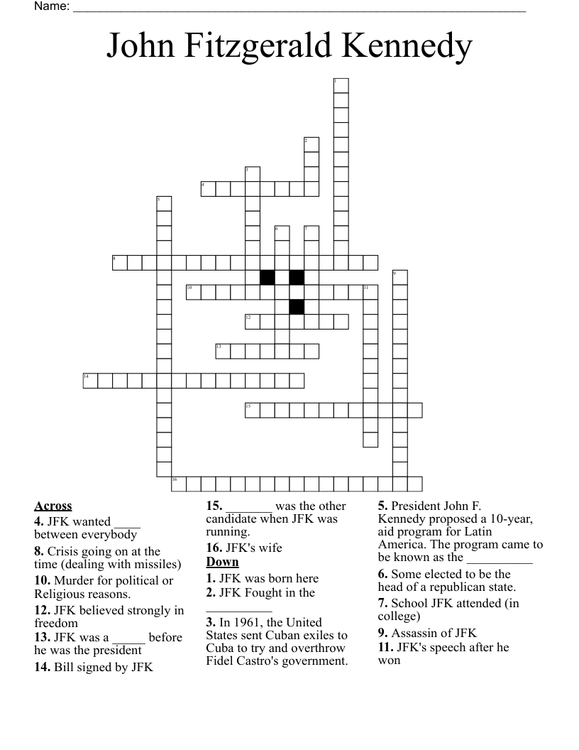 John Fitzgerald Kennedy Crossword