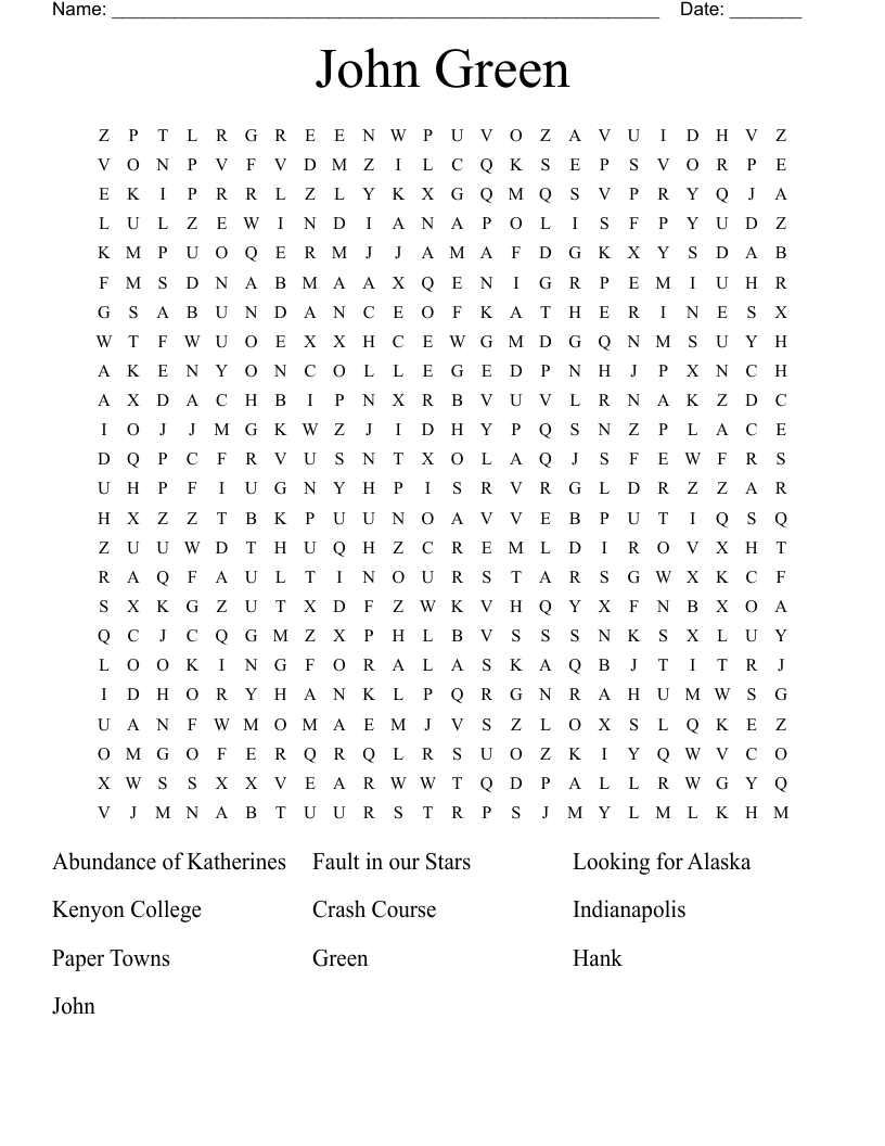 John Green Word Search