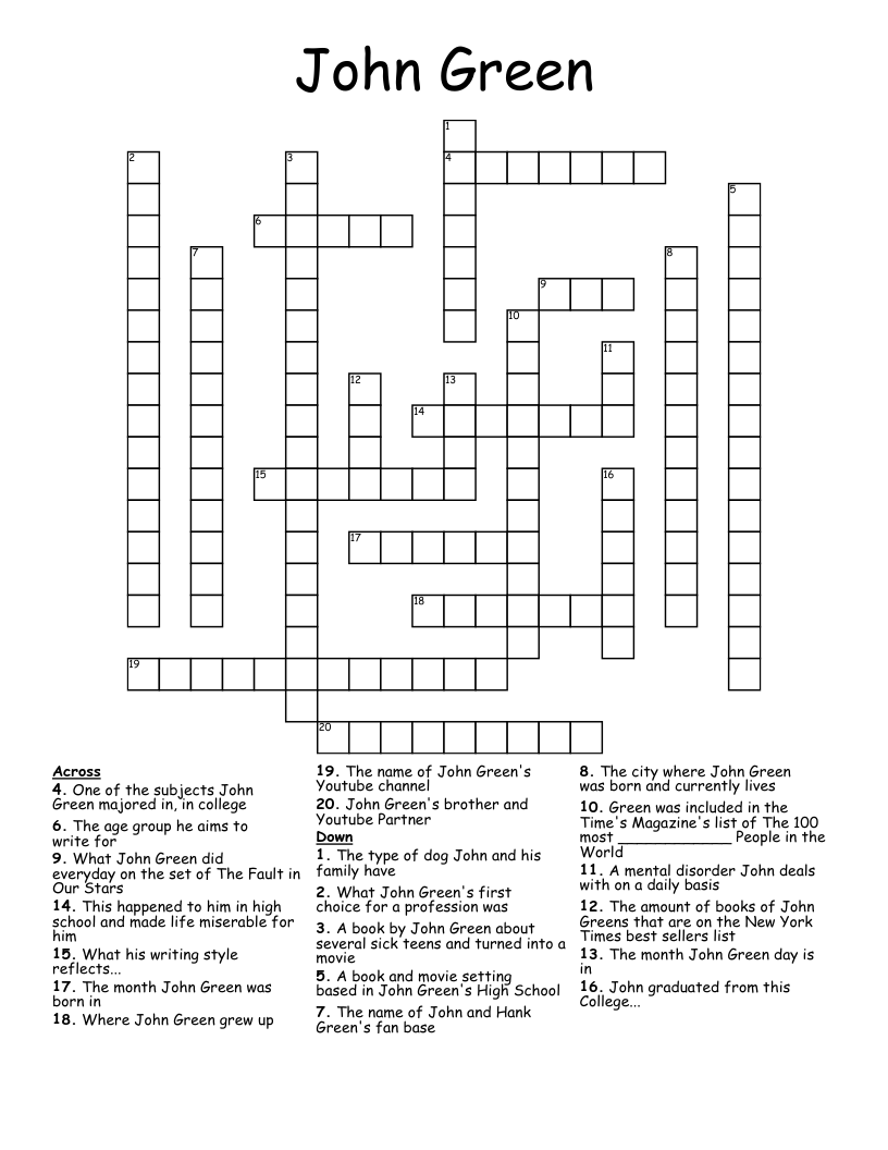 John Green Crossword