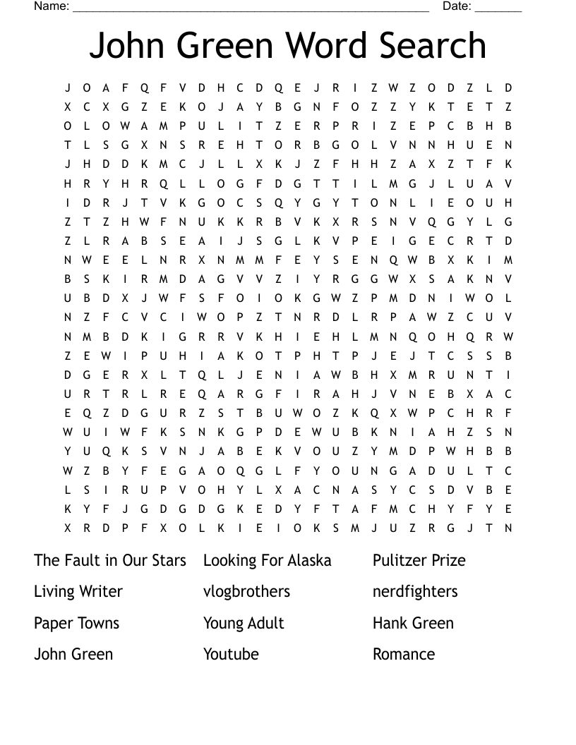 John Green Word Search