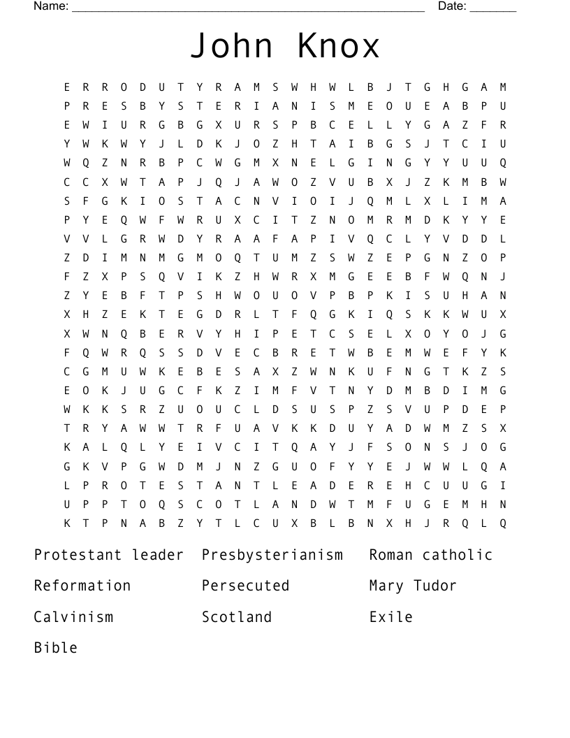 John Knox Word Search