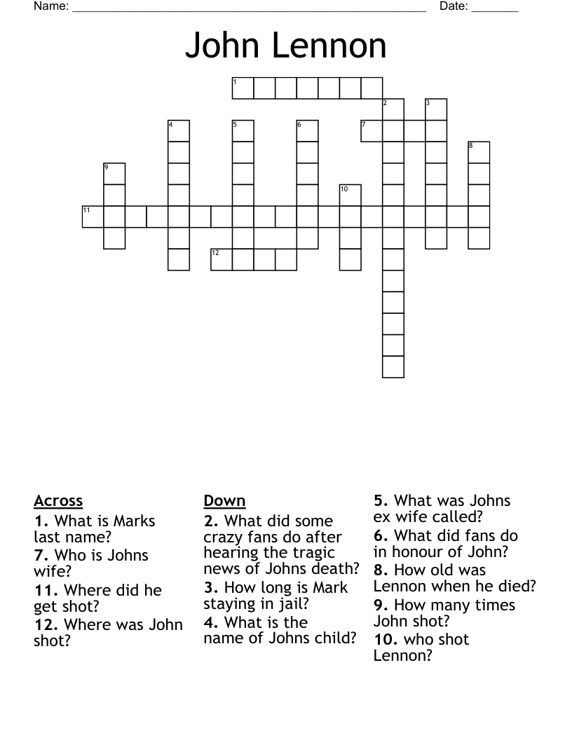 John Lennon Crossword