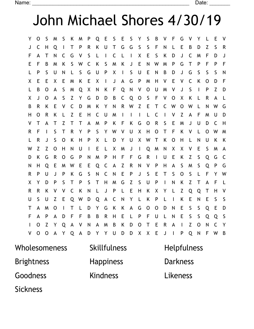 John Michael Shores    4/30/19 Word Search