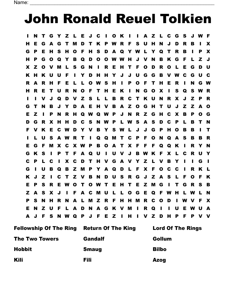 John Ronald Reuel Tolkien Word Search