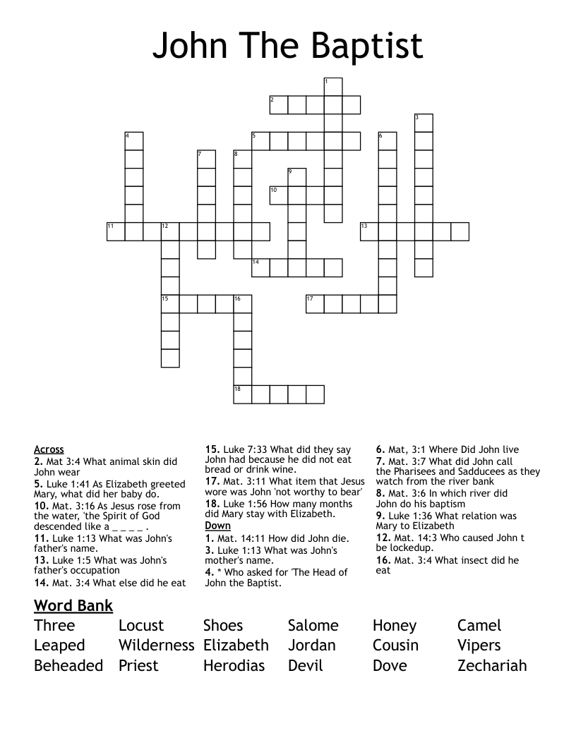 John The Baptist Crossword
