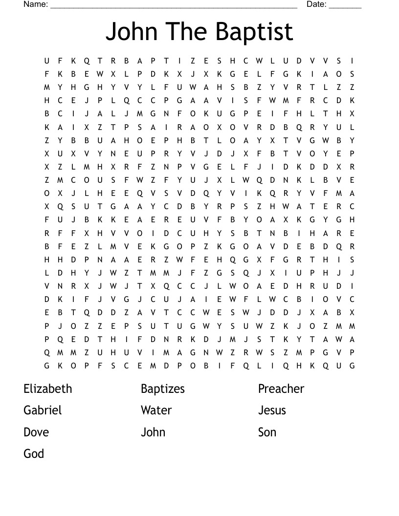 John The Baptist Word Search
