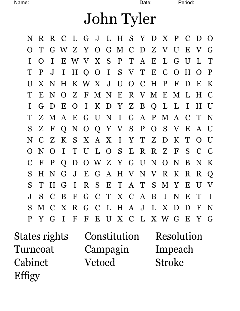 John Tyler Word Search