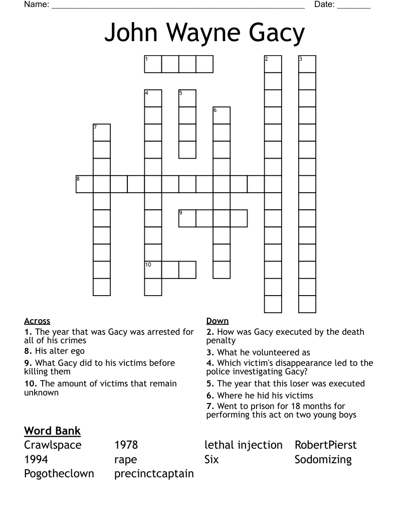 John Wayne Gacy Crossword