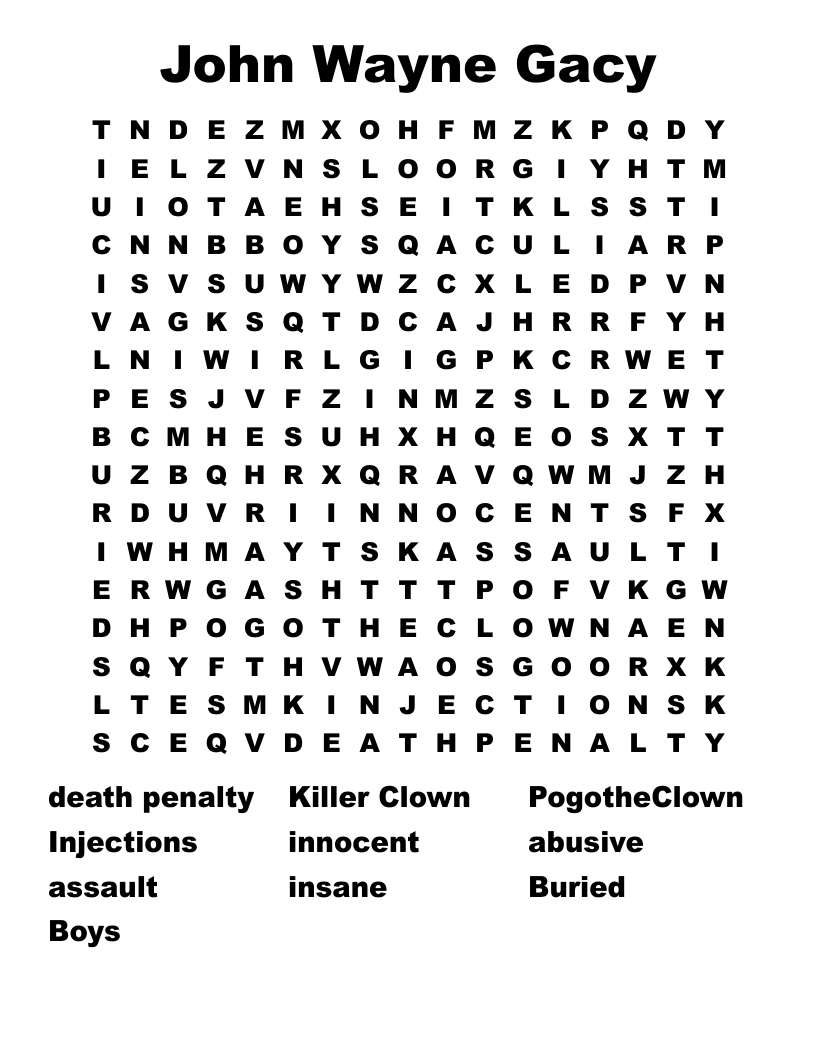 John Wayne Gacy Word Search