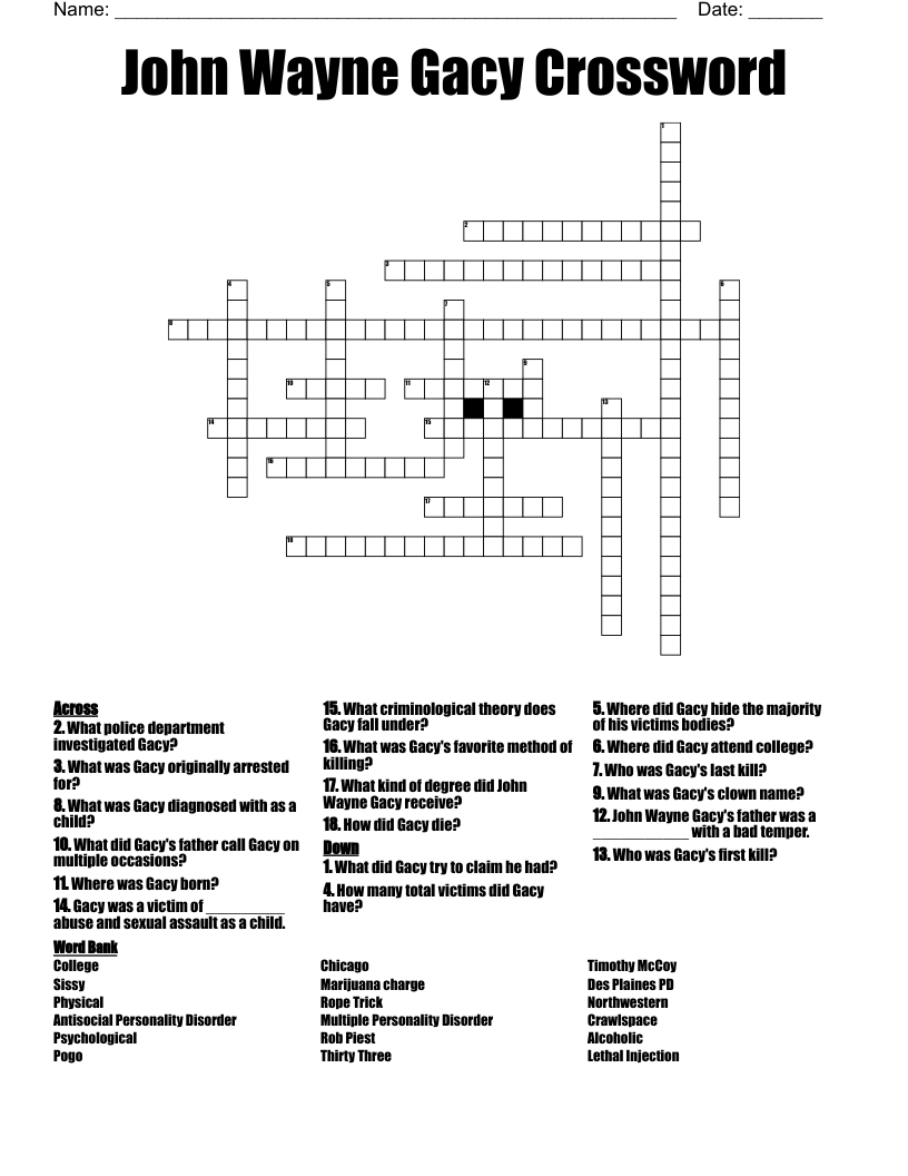 John Wayne Gacy Crossword