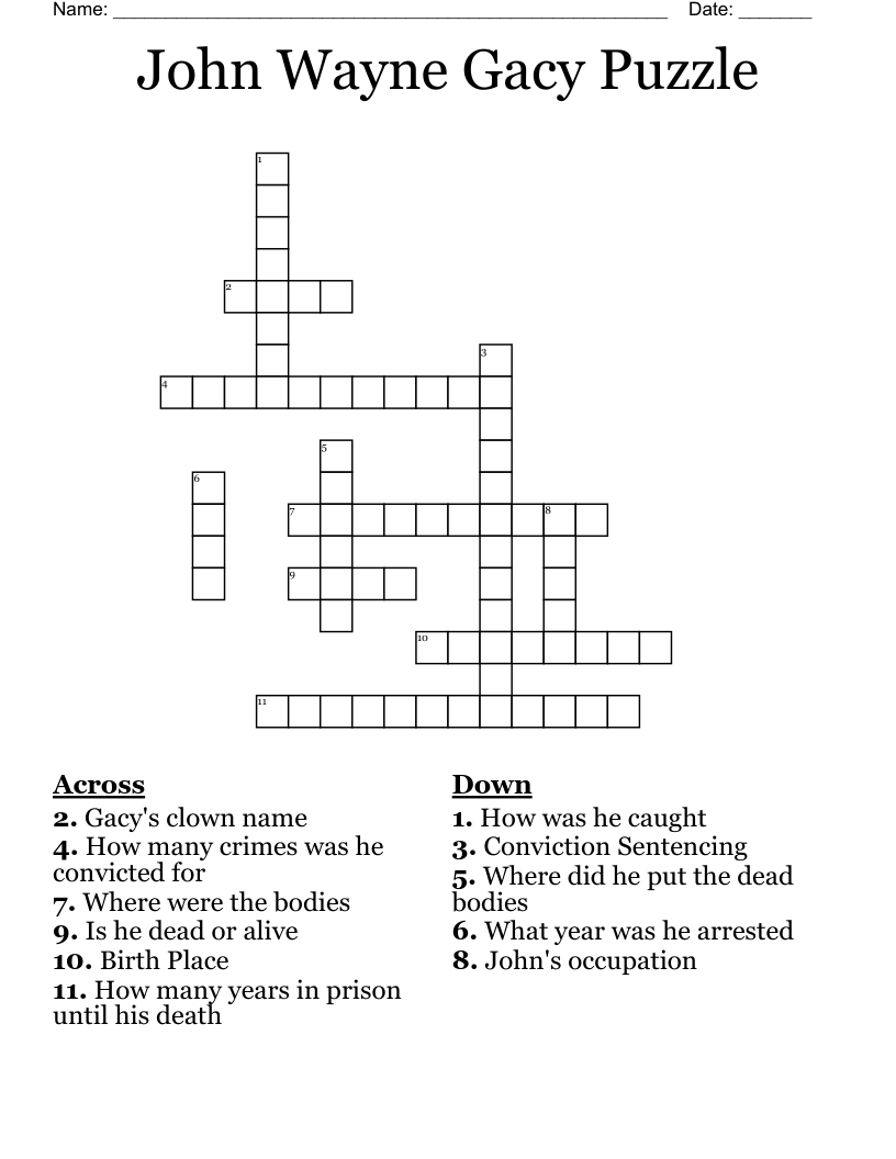 John Wayne Gacy Puzzle Crossword