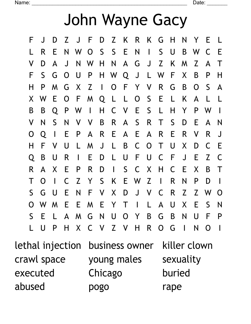 John Wayne Gacy  Word Search