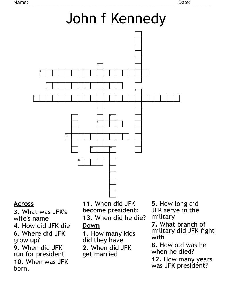 John f Kennedy  Crossword