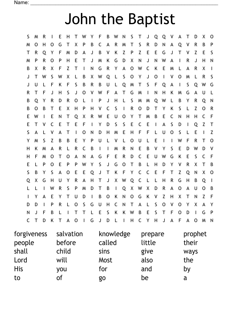 John the Baptist Word Search