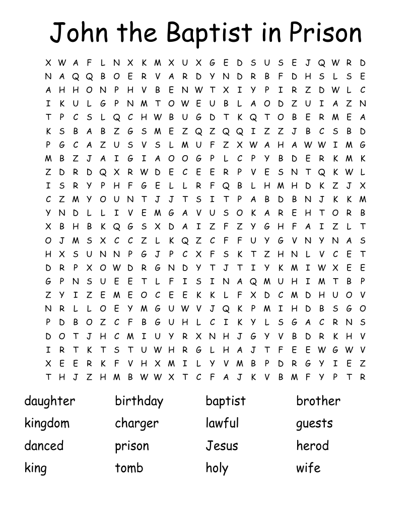 John the Baptist in Prison Word Search