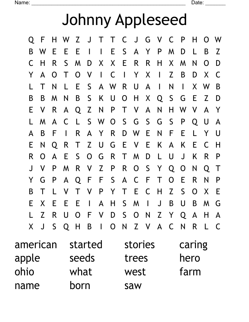 Johnny Appleseed Word Search